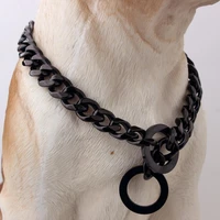 tiasri large dog collar dog chain belt black color stainless steel pet choker sliding circle adjustable length gift 12 30inch