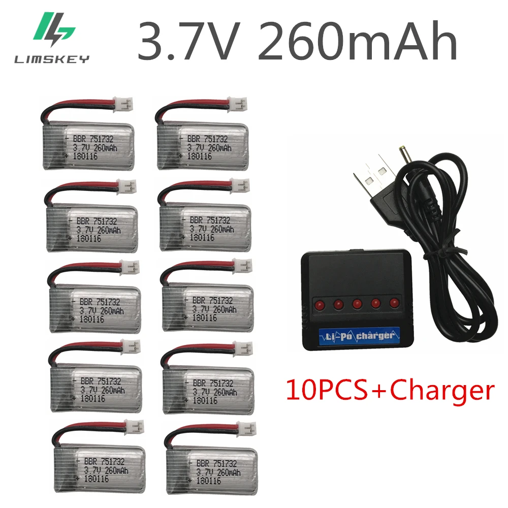 

10pcs 3.7V 260MAH Upgrade For E010 E010C E011 E013 H36 Mini RC Quadcopter 3.7V 260MAH 30C Libo Battery With Charger Set