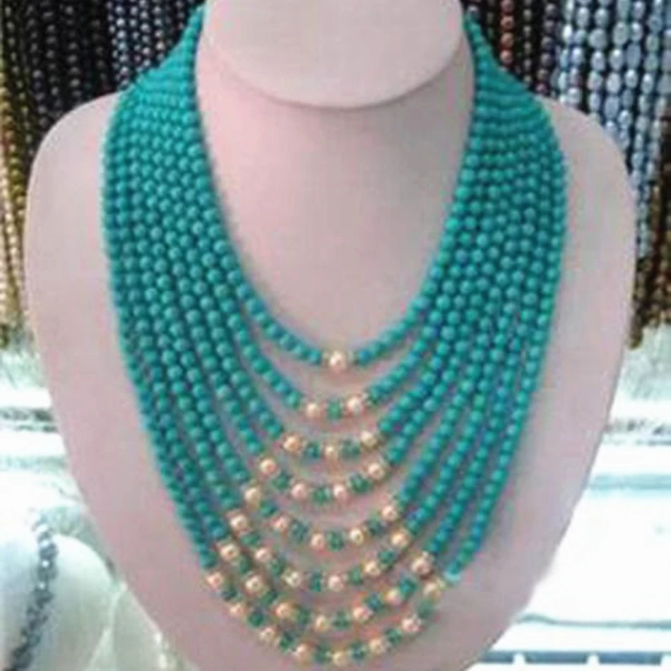 

High grade 8 rows 6mm synthetic calaite white pearl round beads necklace semi-precious fashion engagement jewelry 17-26"MY4791