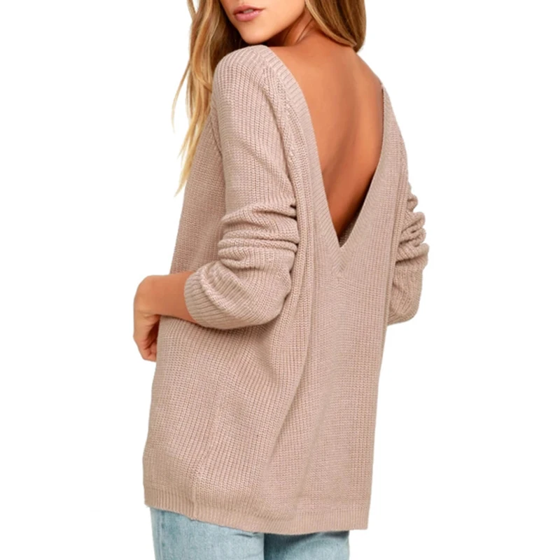 

AISTELIK 2020 autumn and winter new sweater female European and American sexy back deep V-neck halter sweater