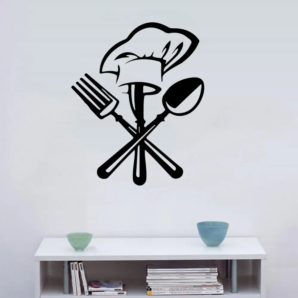 Креативный нож вилка шеф-повара Наклейка на стену для кухни Ресторан украшение