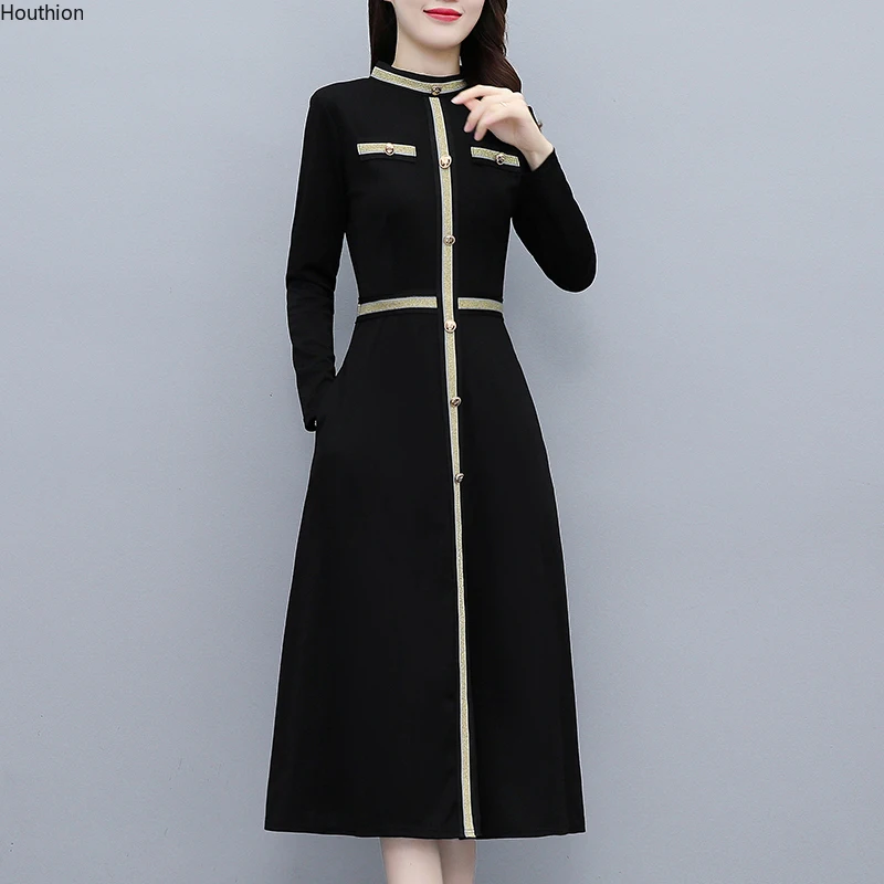 

Autumn New Women's Dresses O Collar Dress Type A Girl Long Sleeve Solid Color Splicing Casual Fashion Loose