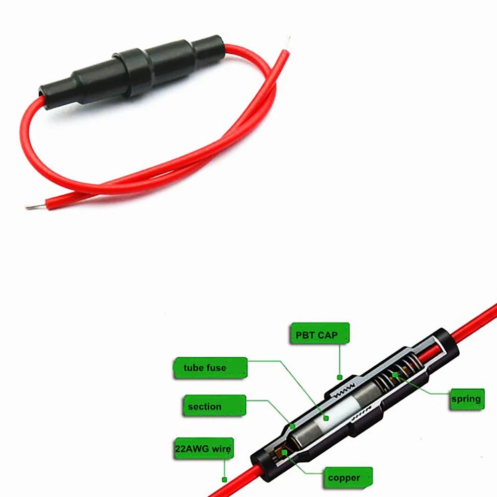 Держатель под предохранитель 5х20мм 10А/250В на проводе 22 AWG (5 штук / комплект)|Кабели