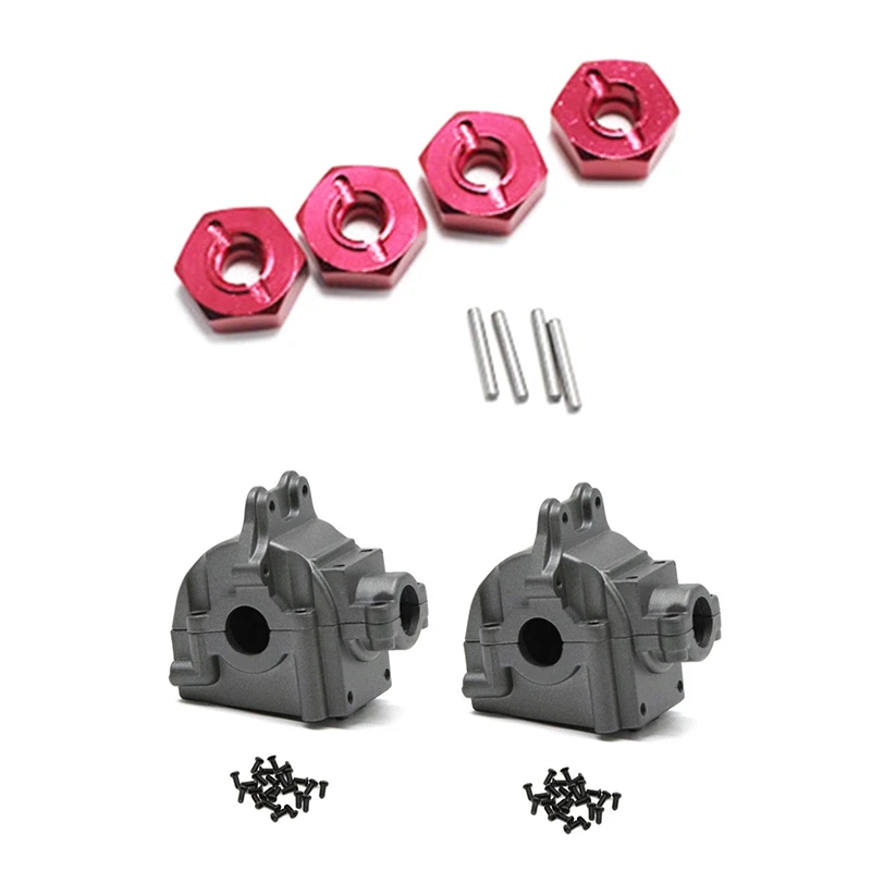 

4X Metal Combiner,Red & 2X Metal Wave Box Gear Box Shell Cover Differential Housing 144001-1254 For Wltoys 144001 1/14