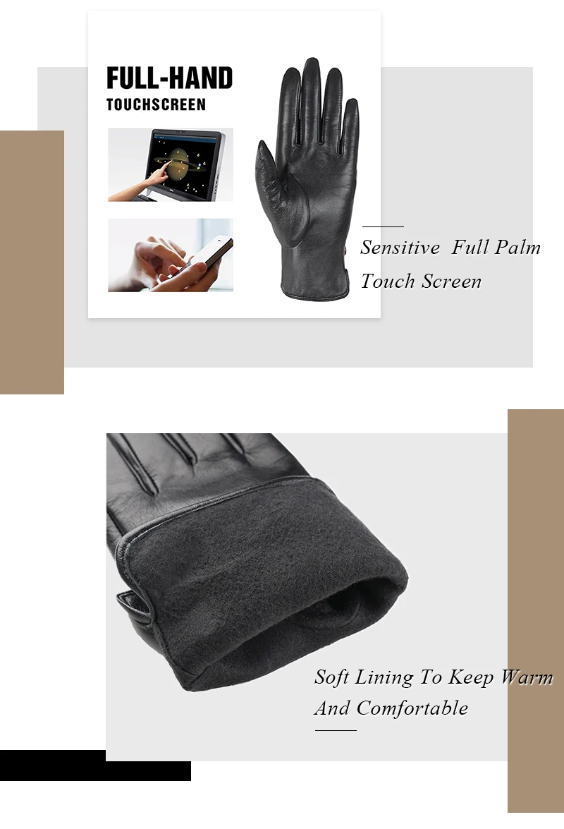 GSG зимние женские перчатки из натуральной кожи, женские мягкие кожаные перчатки из овчины с сенсорным экраном, черные теплые перчатки с подкладкой