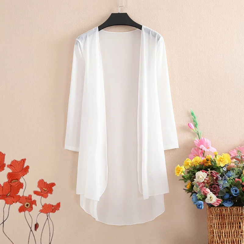 

Mesh Shawl Women's Medium Length Thin Sunscreen Clothes With Ice Silk Coat And Long Sleeves Jacket Female Sunscreen Coats P3 170
