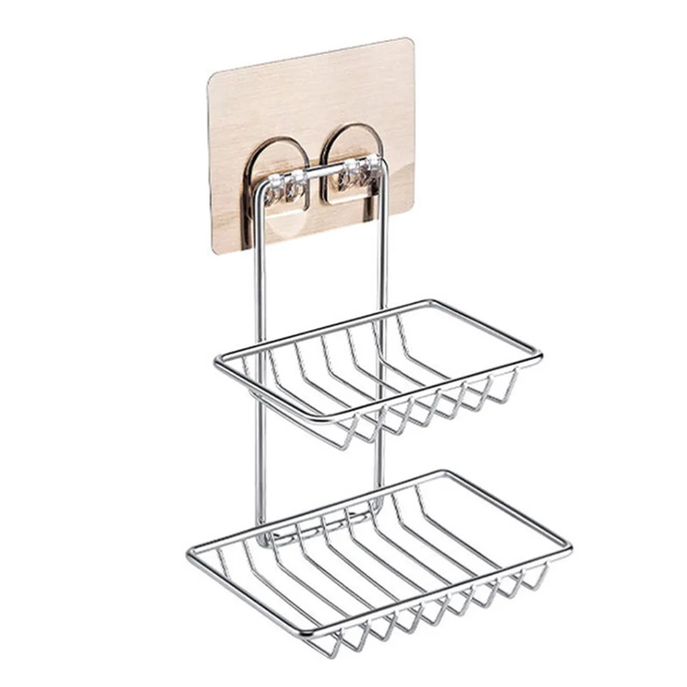 

Stainless Steel Soap Shelf Double Layer Soap Rack Adhesive Soap Storage Rack