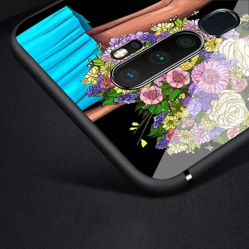 

High Heels Flower Girl for OPPO Reno 2 Z 2Z 2F 3 4 Pro 5G F7 A5 A9 2020 Super Bright Black Phone Case Soft Cover Shell