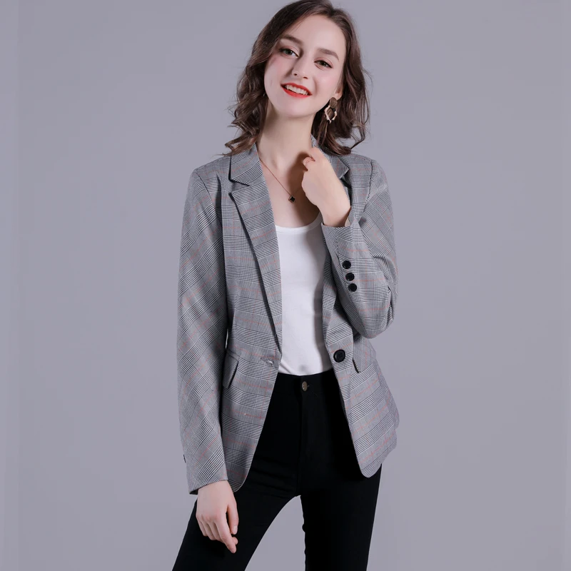 2019 Spring and Autumn Checked Suit Jacket Woman new Professional Fashion Small Lady Version British style | Женская одежда