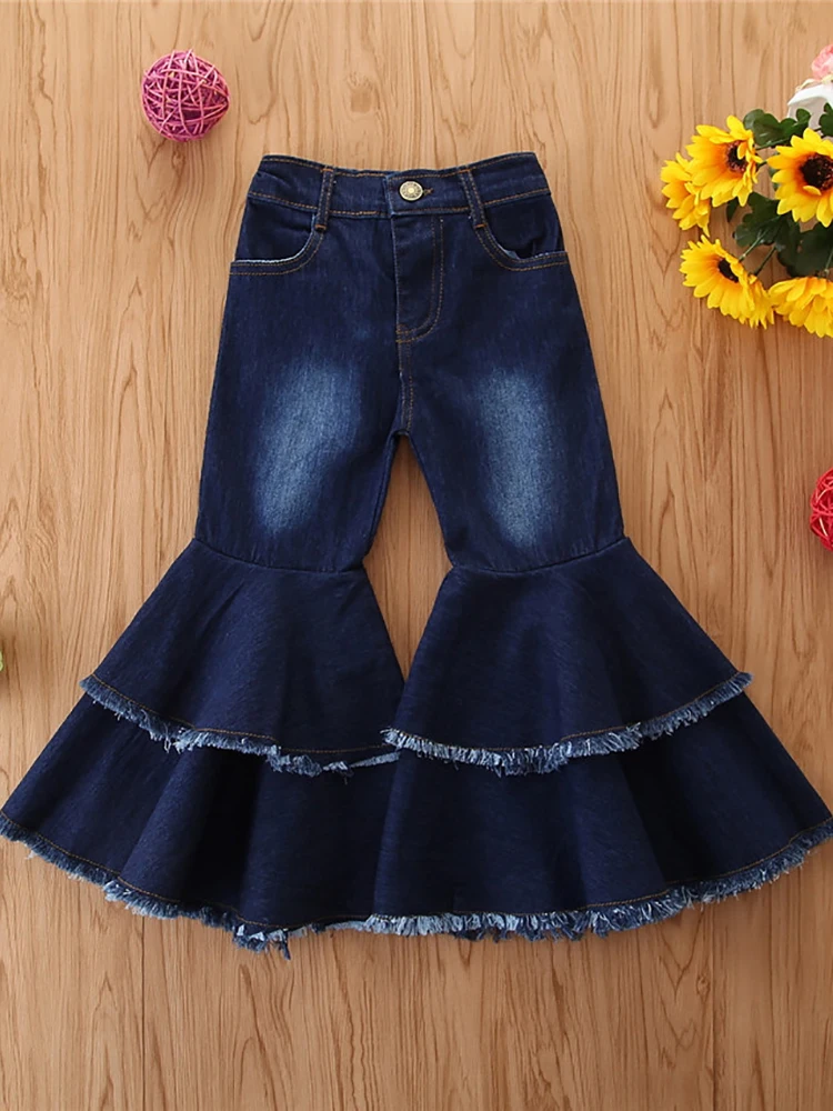 2021 Girls Bell Bottom Pants Boot Cut Cotton Breathable Toddler Girls Fashion Trousers Ruffles Clothing For 1-6 Years Kids