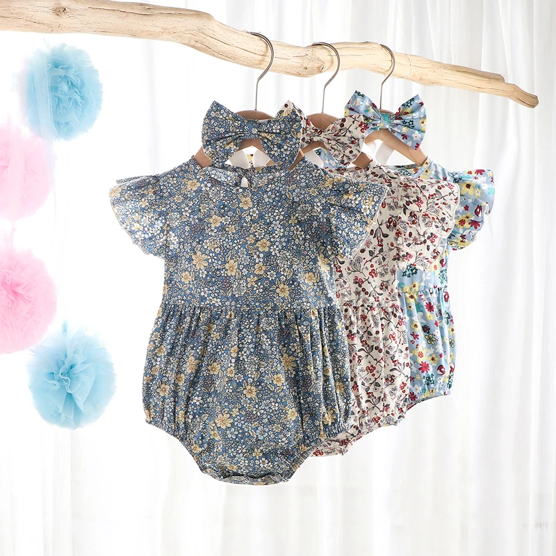 

Pudcoco 0-24M 2Pcs Baby Girls Floral Ruffle Romper+Headband Print Fly Sleeve Jumpsuit Playsuit Infant Summer Clothes Outfit