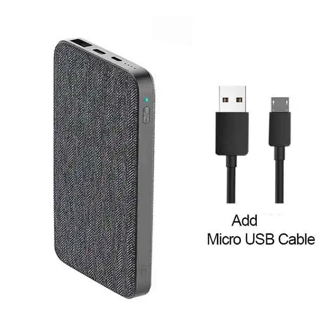 add Micro cable Xiaomi ZMI 10000 мАч модный стиль серая ткань внешний аккумулятор QC3.0 PD type-C PD Двусторонняя Быстрая зарядка 18 Вт внешний аккумулятор - Цвет: add Micro cable