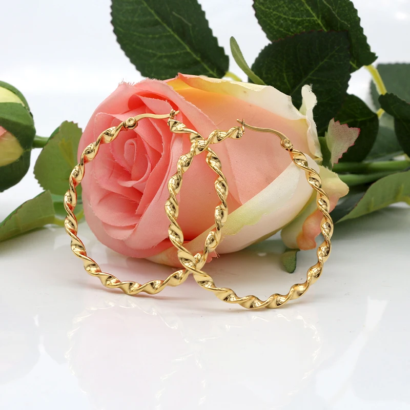 KLDY трендовые золотые крученые большие серьги из нержавеющей стали оптом