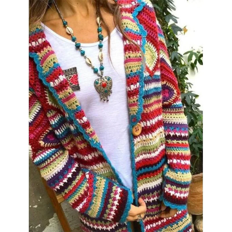 

Women's Printed Cardigan Sweater Loose Velvet Thick Cardigan Female Autumn Full Sleeve Long Sweater Colorful Coat 2021 Fashion