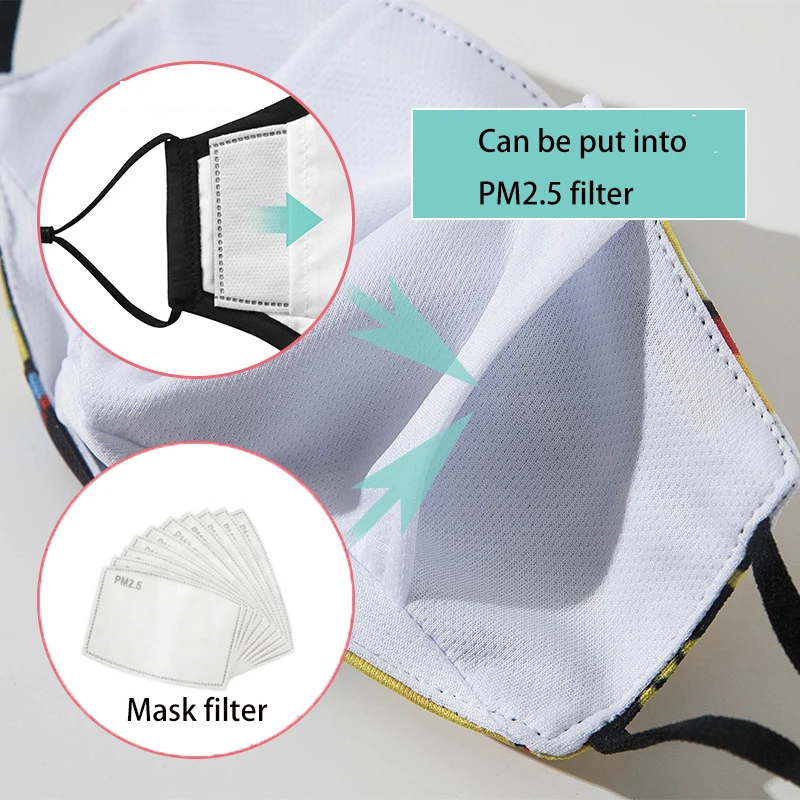 Многоразовая Пылезащитная хлопковая маска для лица с фильтрами цветочным