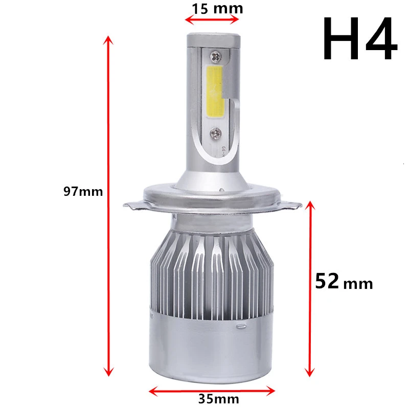 Комплект из 2 предметов, Автомобильный светодиодный 7600LM 72W фары лампы H1 H4 H7 9005 9006 9012 HIR2 H8 H11 6500 к авто светодиодный противотуманных фар с возможностью креативного авто лампы для передних фар