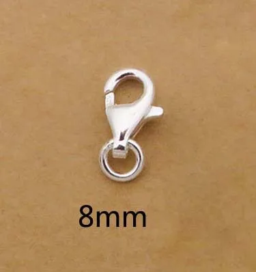 8mm With Ring 2 шт., настоящее чистое твердое 925 пробы, Серебряное омаровое весеннее крепление, крючки, коготь с кольцом, ювелирное изделие, ожерелье, браслет, фурнитура - Цвет: 8mm With Ring