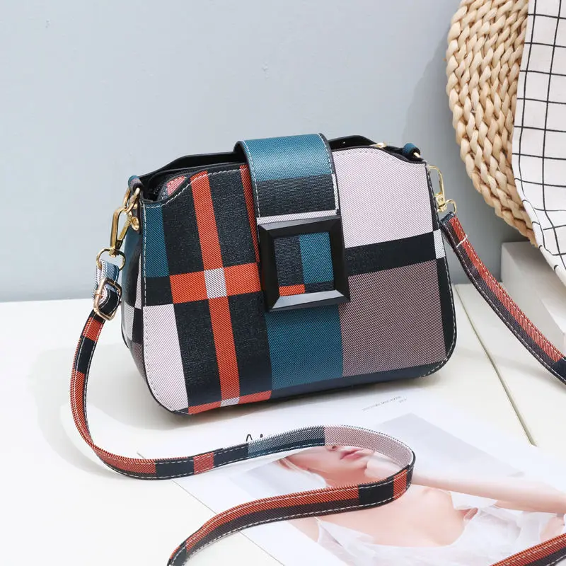 

Fashion Plaid PU Leather Bucket Shoulder Bags For Women Elegant Small Square Crossbody Bag Luxury Designer Handbags Tote Bag
