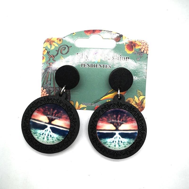 Бесплатная доставка! Деревянные серьги с деревом жизни|Серьги-кольца| |