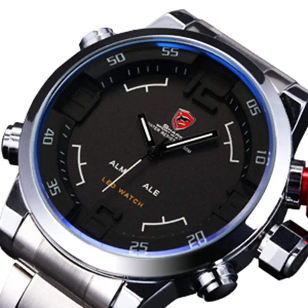 Black WT4146801 Бренд Акула Японское Движение Двойный Аналоговой Пояс Времени Даты Военные Часы Мужчины из Нержавеющей Стали Будильник Синий Чёрный Цвет Кварцевые Электронные Спортивные Водонепроницаемые Мужские Наручные Часы/SH106 - Цвет: Black WT4146801