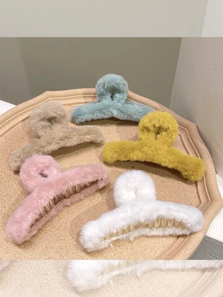 

Kawaii Claw Clip Plush Hair Claws Solid Simple Geometry Resin Hair Clips Korean Winter 2022 Hair Accessories For Women Headwear
