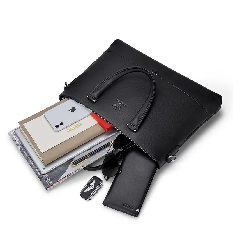 Men's Briefcased Genuine Leather Bag Luxury Fit 14inch Laptop Bag For Document A4 Breifcase Shoulder Bag PL203059