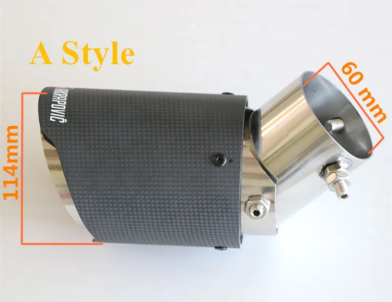 A 60MM IN 114MM OUT 1x регулируемый угол Akrapovic наконечники из углеродного волокна для автомобиля выхлопная труба для Renault Opel автомобиль-Стайлинг универсальные автомобильные аксессуары - Цвет: A 60MM IN 114MM OUT