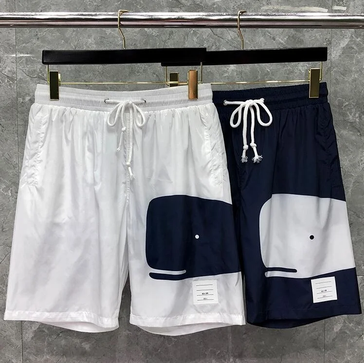 TB Fashion 2023 THOM Brand Casual Shorts Men Summer Loose Beach Shorts Thin Quick Dry Whale Pattern Blue Sport Shorts Ins