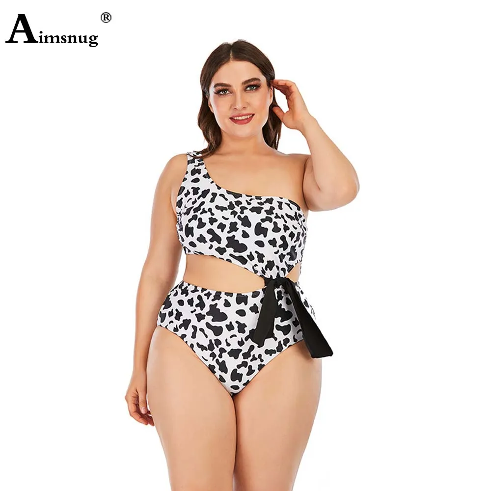

Large Size 4xl Women Bikini Set Irregular One-Piece Swimwear Sexy Femme Clothing One Shoulder Bandage Leopard Print Swimsuits