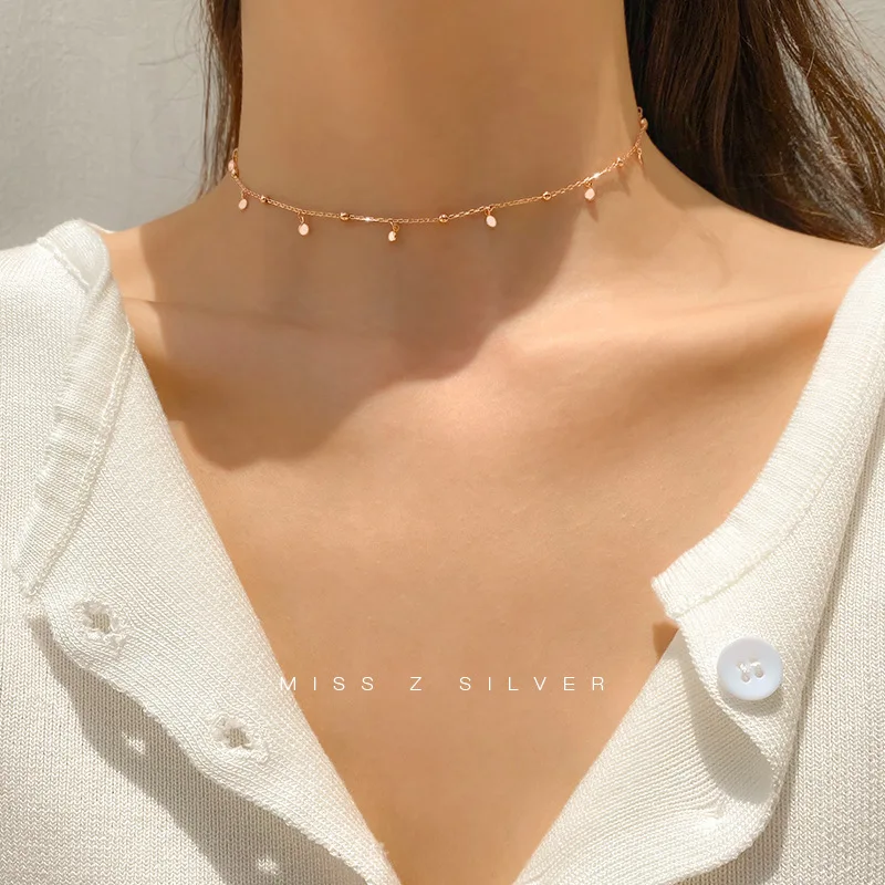 

Real 925 Sterling Silver Geometric Round Choker Necklace For Fashion Women Minimalist Fine Jewelry Cute Accessories gift