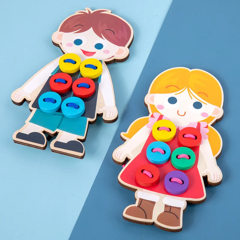 

Children's wooden beaded shoelace sewing button toy fine movement Montessori early education threading toy girl holiday gift