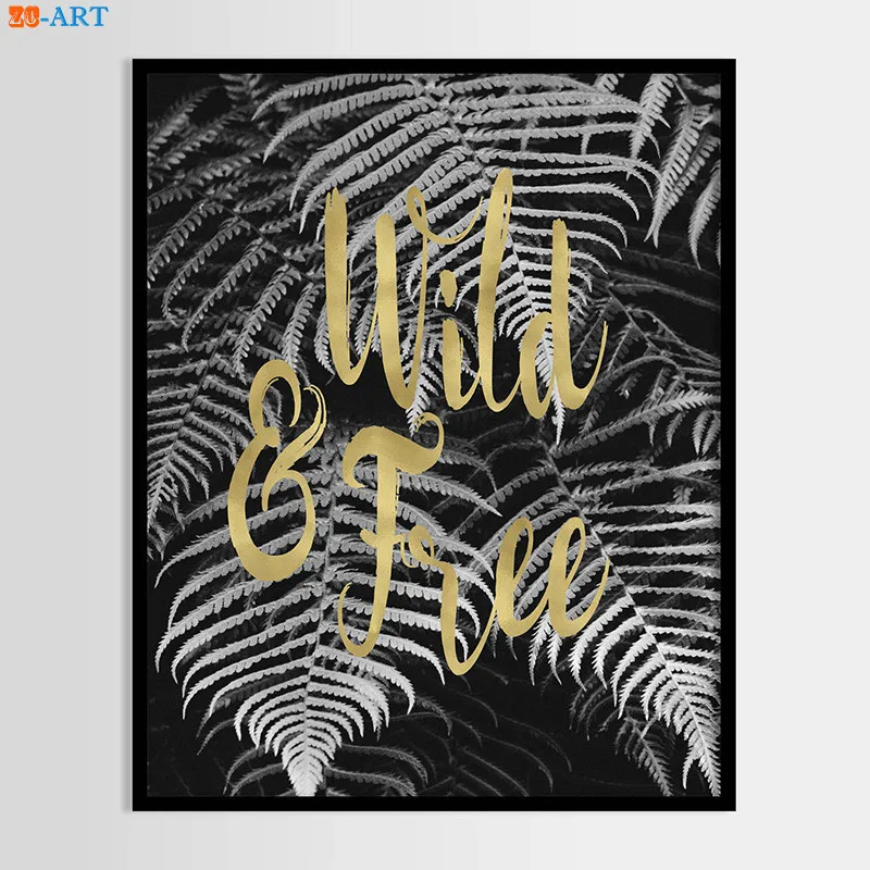 Современная живопись на холсте Черно белый плакат папоротник растительные