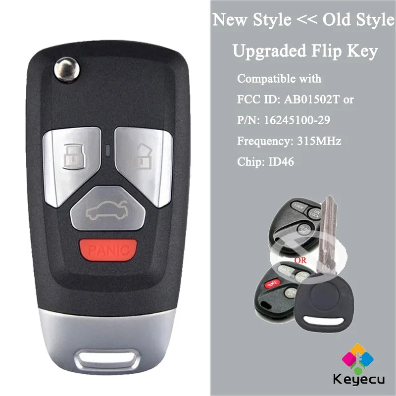 

KEYECU FCC ID: AB01502T / 16245100-29 Upgraded Flip Remote Key With 3 / 4 Buttons 315MHz ID46 - FOB for Buick/ Chevrolet/ GMC