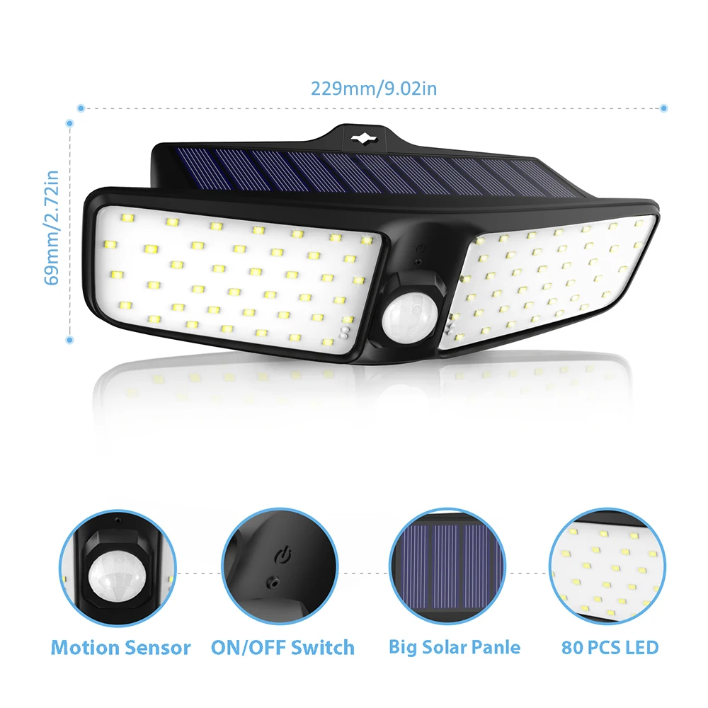 Уличный садовый светильник на солнечной батарее водонепроницаемый настенный с 80