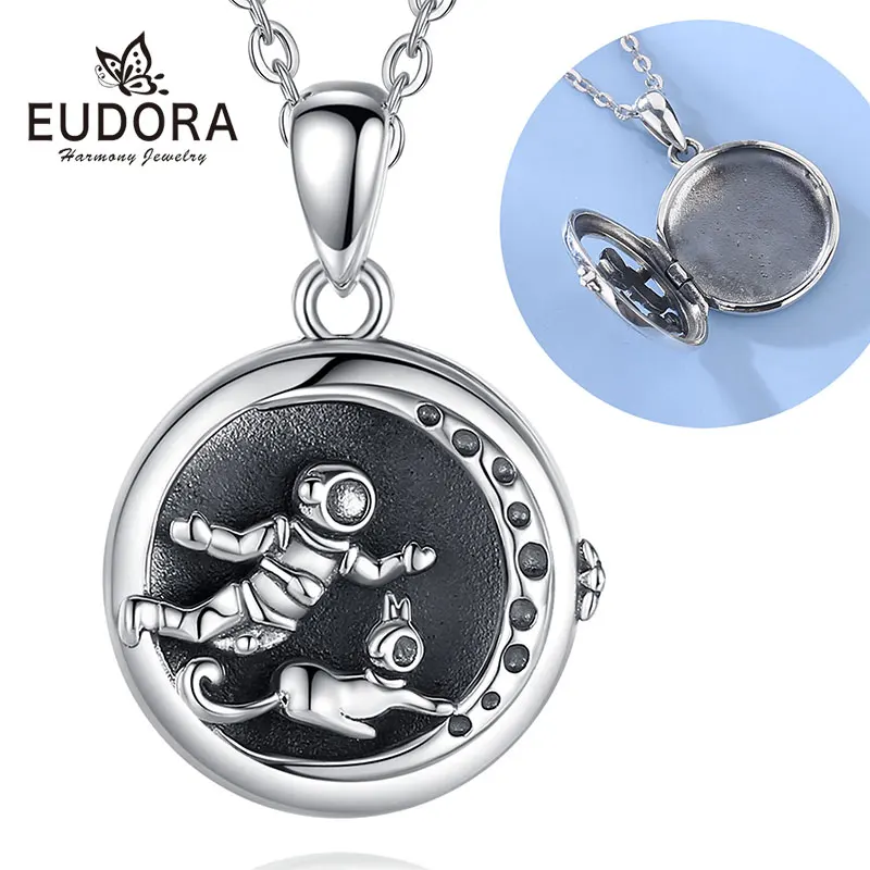 

Eudora 925 sterling silver astronaut spaceman necklace pendant photo box long chain fashion jewelry for girlfriend gift CYXKD016