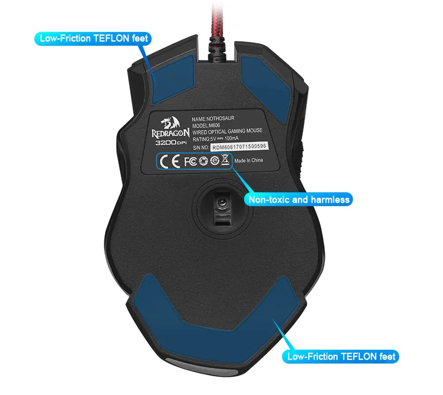 Redragon nothesaur M606 USB Проводная игровая компьютерная мышь 3200 dpi 6 кнопок 7 цветов с подсветкой рефлон колодки Эргономичный для PC Gamer