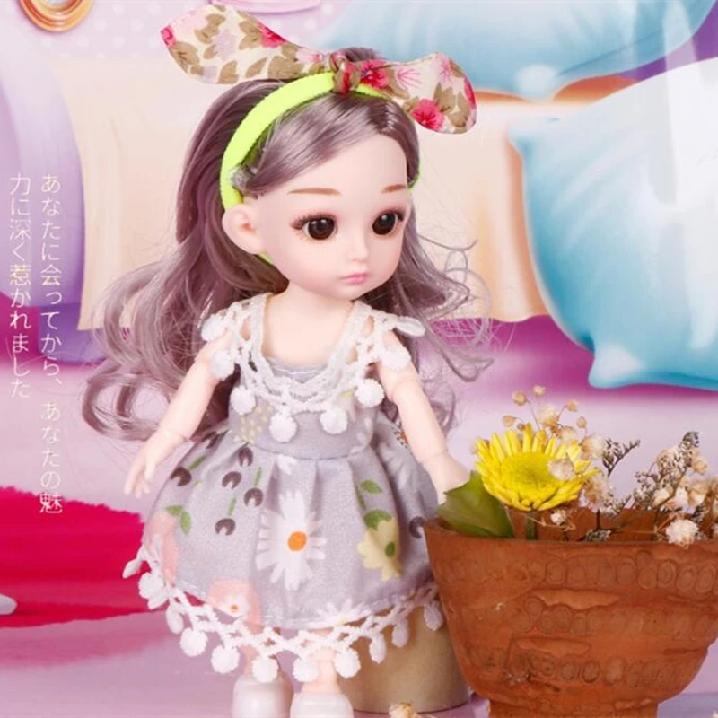 

16cm Cartoon Princess Brown Hair Doll With Clothes Set Lovely Girls Toy Gift