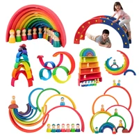 baby wooden toys rainbow blocks montessori educational toy friends peg dolls arch pretend play people figures for kids toys gift