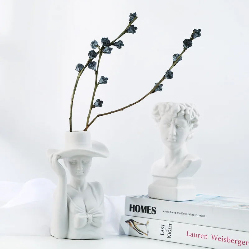 

Imitation Plaster White David Ceramic Vase Abstract Character Bust Portrait Sculpture Flower Vase Flower Arrangement Container