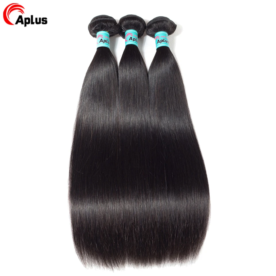 Aplus человеческие волосы прямые перуанские пряди с закрытием 3 пучка волос сделки