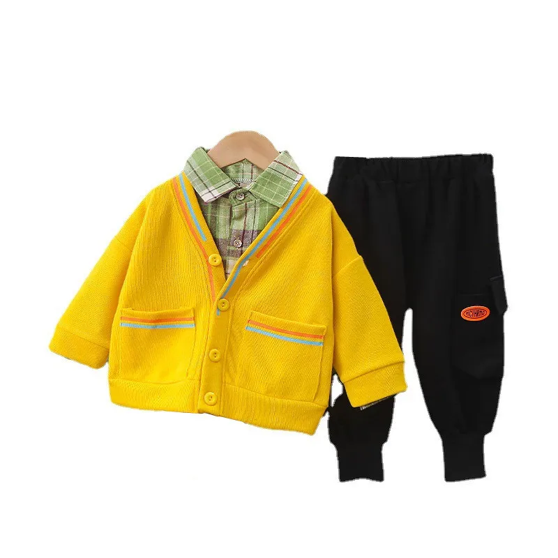 

Новинка, весенне-осенняя одежда для маленьких мальчиков, детская Модная хлопковая куртка, штаны, 3 шт./компл., повседневная одежда для малыше...