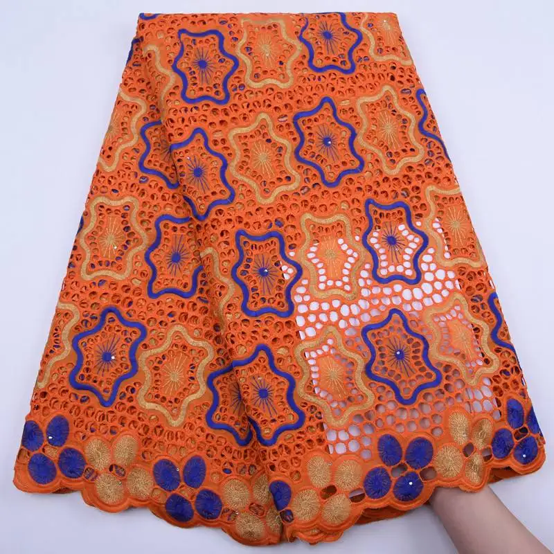 

Embroidered Nigerian African Cotton Lace Fabric With Holes High Quality Swiss Voile Lace In Switzerland For Wedding Sewing S1801