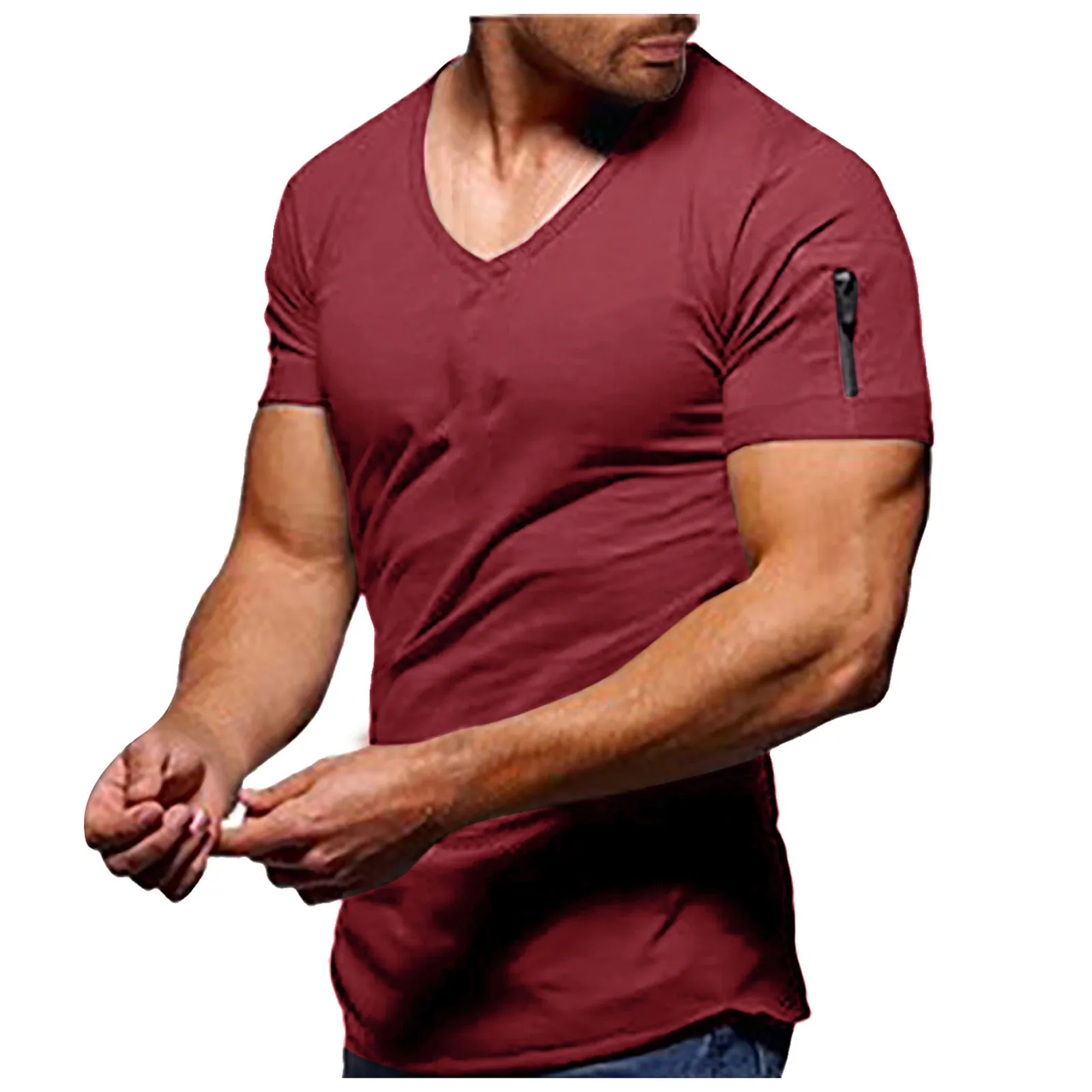 Feitong/Для мужчин летние однотонные Цвет размера плюс с v образным вырезом