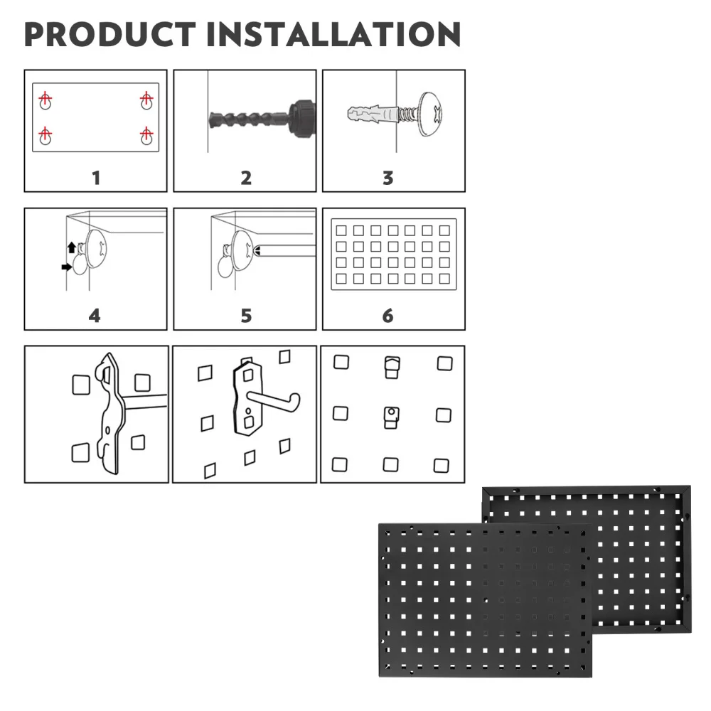 

Square Hole Pegboard Rectangle Steel Tool Organization Panel Accessory