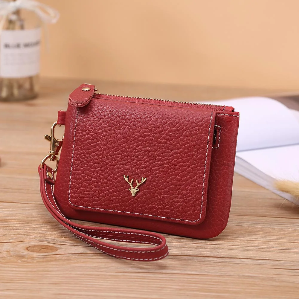 RED X. D. BOLO, женский кошелек, маленький кошелек, Женский Короткий кожаный женский кошелек, кошелек на молнии, сумка для денег с цепочкой для ключей - Цвет: RED