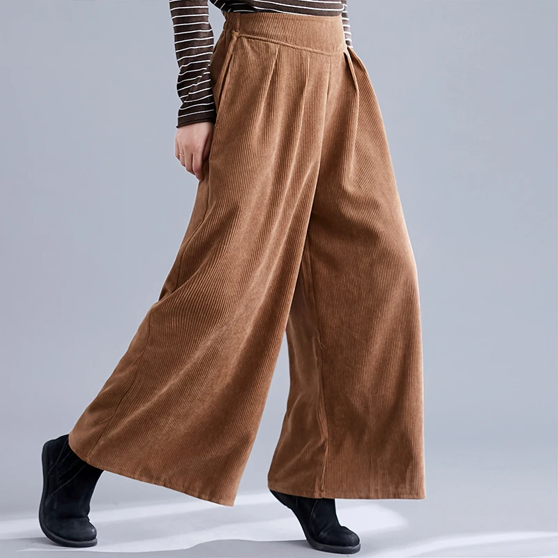 Женские вельветовые брюки свободные шаровары с поясом на резинке большие