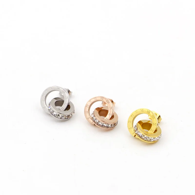 

2021 New Super Flash Small Crystal Roman Digital Double Ring Earrings Fashion Woman's Earrings Small Hoop Earrings