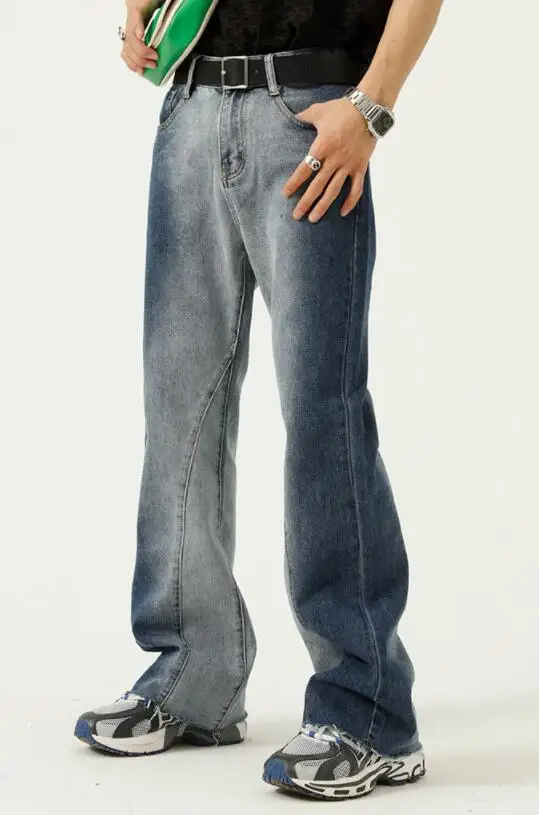 Jeans Men Street Ripped Jeans Men's Mopping Pants Loose Wash Straight-Leg  Denim Pants