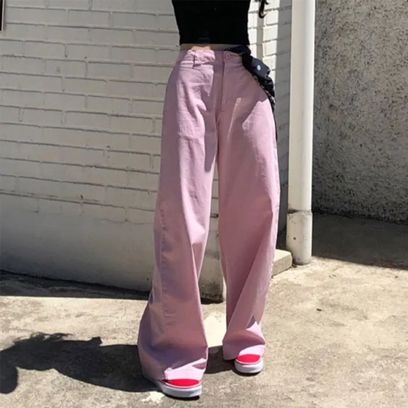 NCLAGEN 2021 Модные женские розовые Свободные повседневные брюки с высокой талией в
