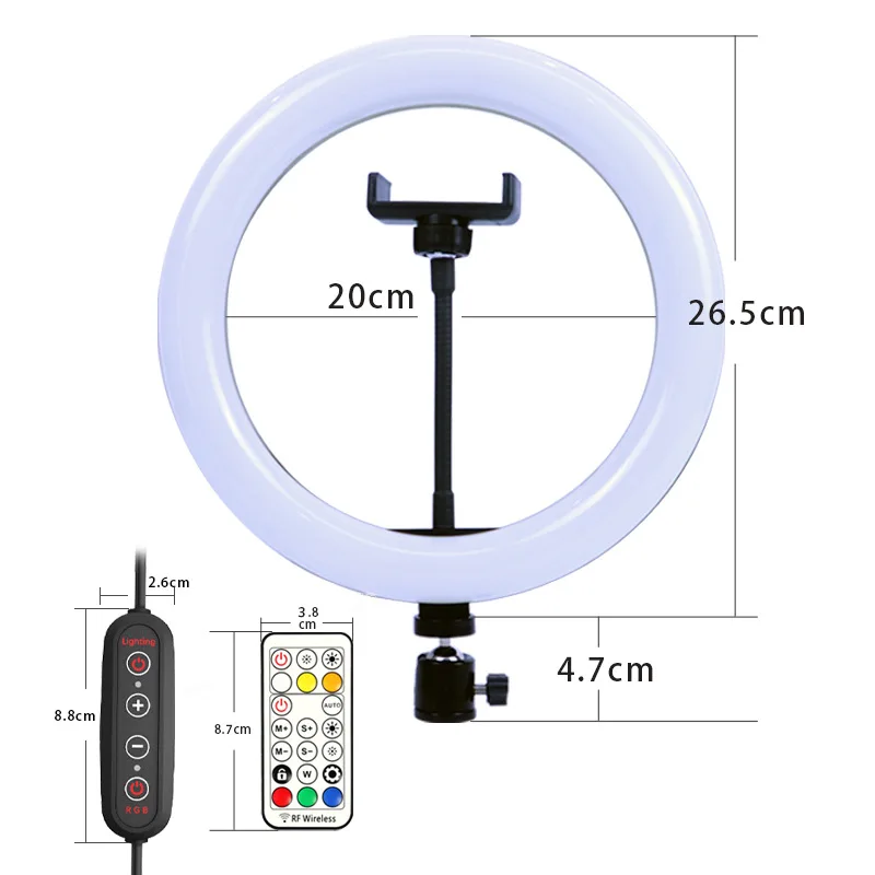 

10" RGB Selfie LED Ring Light 26 Colors Mode With 1.6m Tripod Stand Phone Holder For Live Stream/MakeUp/YouTube/TikTok Ringlight